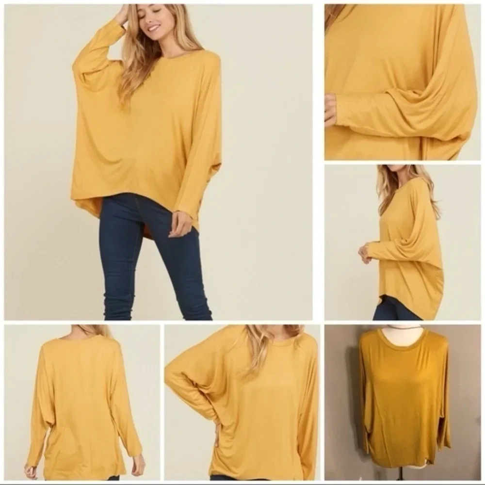 NWT annabelle boutique Mustard knit top batwing oversized casual boho western
